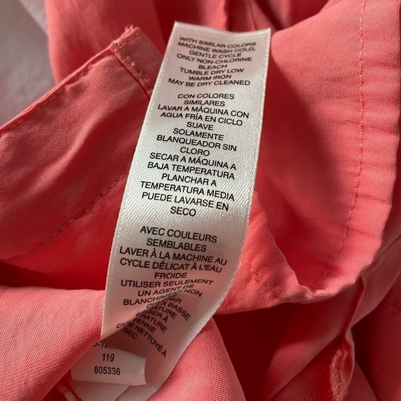 Chico's Sz 1 Button Up Top Womens Medium/8 Pink orange Color Roll Tab Sleeve - Picture 8 of 12
